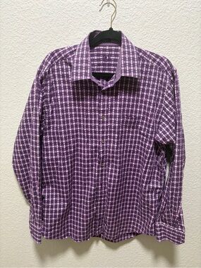 Men's Purple Plaid Long-Sleeve Button-Up Shirt